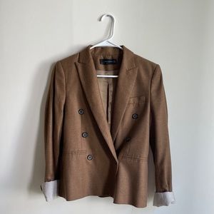 Zara Brown Double-Breasted Blazer